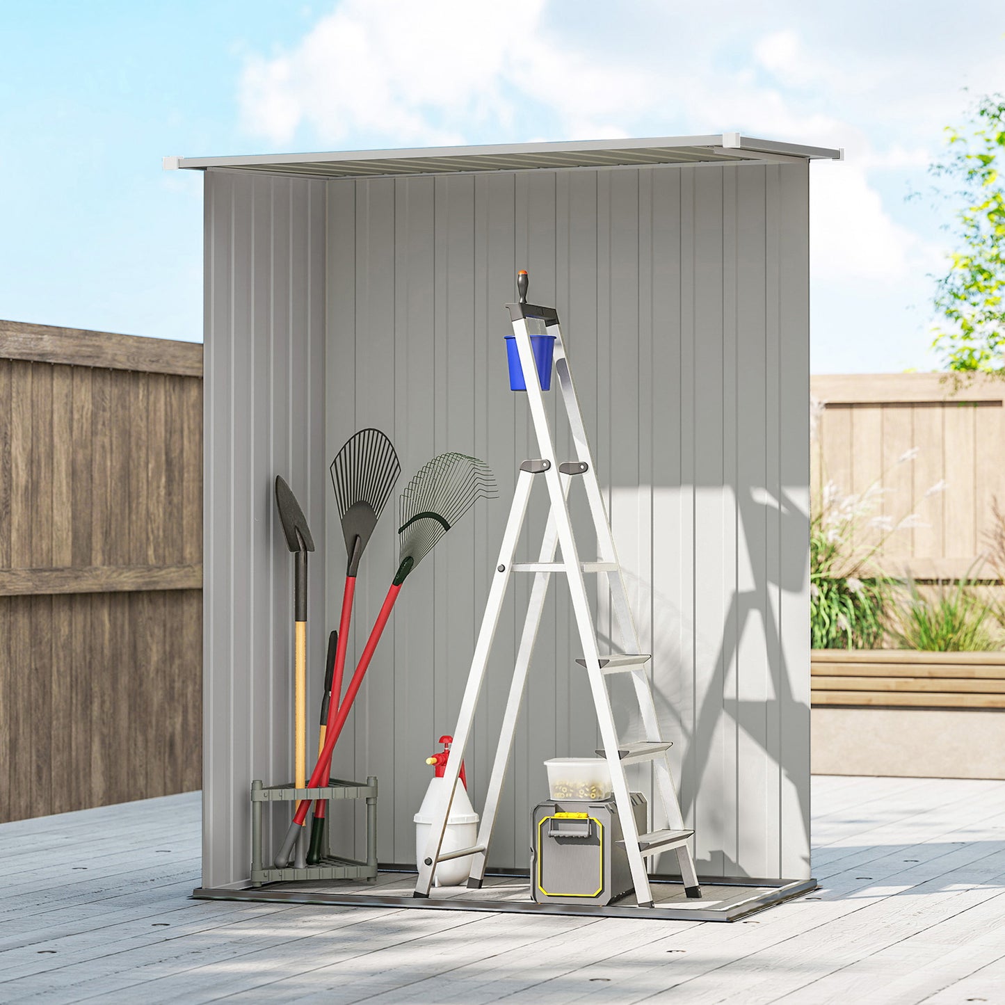 Outsunny 5ft by 3ft Garden Storage Shed Metal Outdoor Shed With Sloped Roof Aluminium Grey Weather Resistant