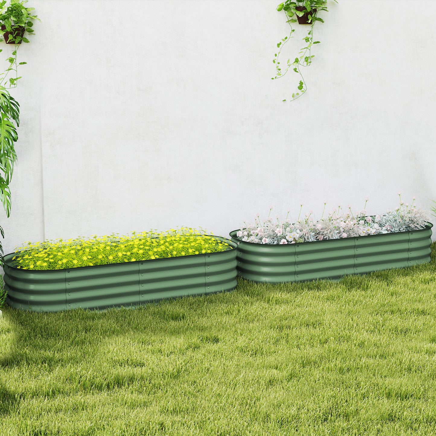 Outsunny Galvanised Raised Garden Bed Pack Of 2 Metal Planter Box With Safety Edging For Flowers Herbs Succulents Green