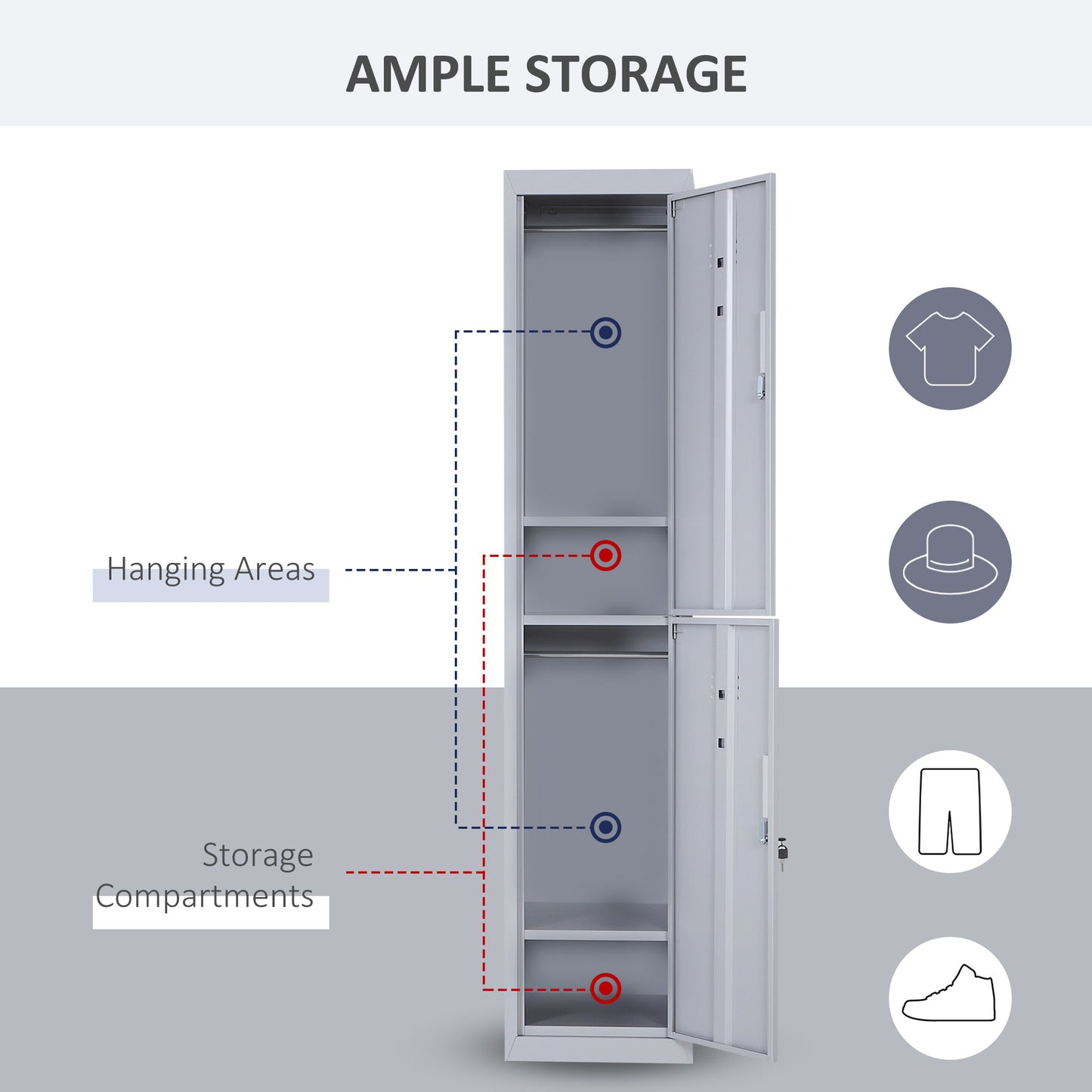 Vinsetto Locker Cabinet Storage Cold Rolled Steel With Shelves Vertical Cupboard Grey 38 x 46 x 180 cm