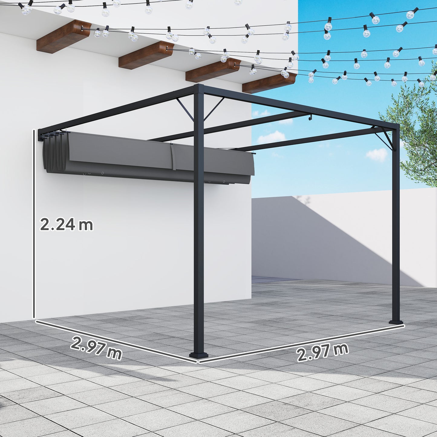 Outsunny 3x3 M Pergola With Sliding Canopy Grey Outdoor Gazebo For Patio And Garden Shade