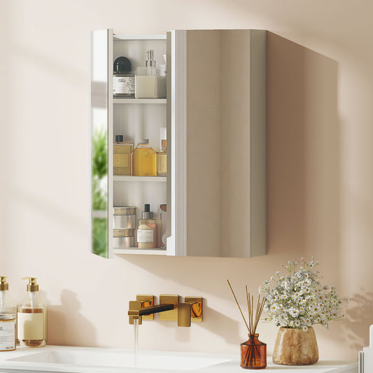 HOMCOM White Wall Mounted Bathroom Mirror Storage Cabinet With Door And Adjustable Shelf