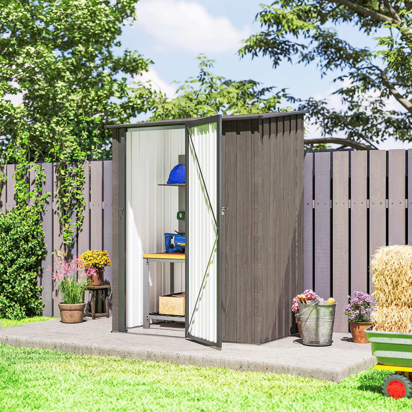 Outsunny 5ft x 3ft Metal Garden Storage Shed With Sloped Roof Lockable Door Light Grey