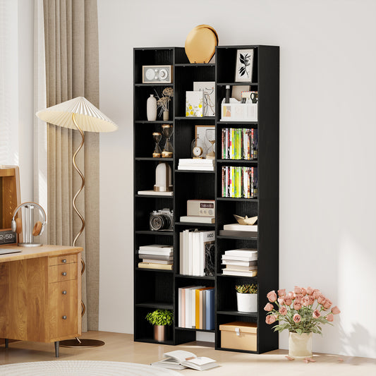 HOMCOM 21 Compartment Tall Bookshelf with Adjustable Shelves Black Finish for Living Rooms