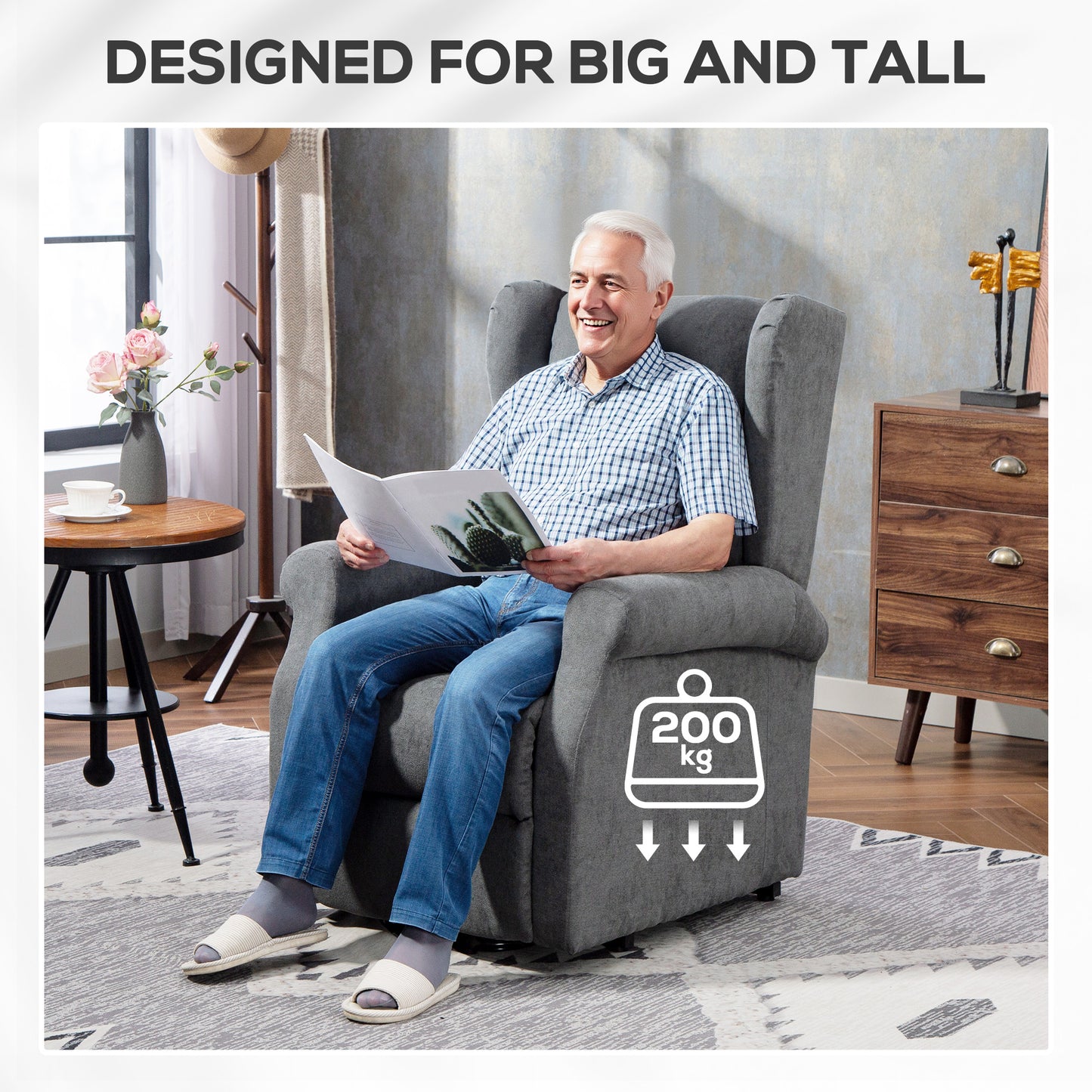 HOMCOM Power Lift Recliner Armchair Electric Lift Chair For Elderly With Remote Control And Side Pockets Charcoal Grey