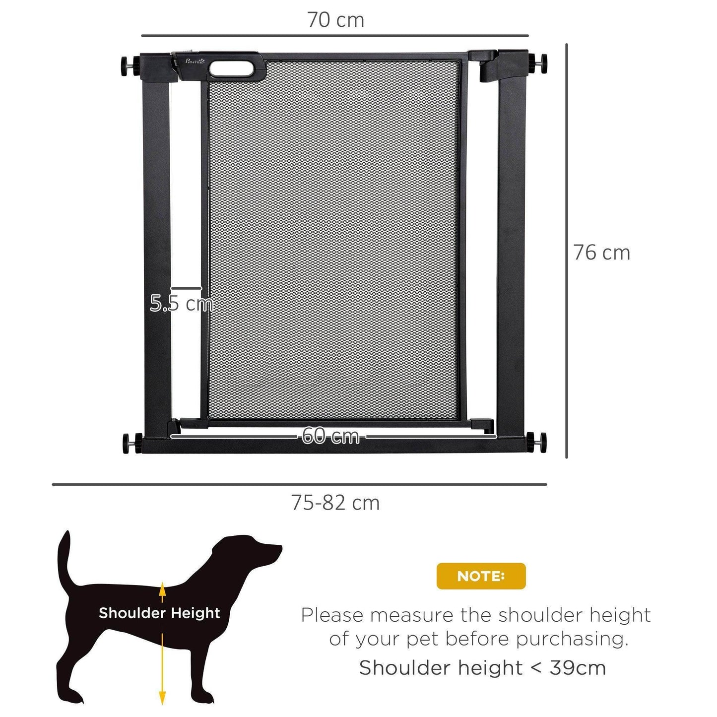 PawHut Auto Close Pet Gate - Black - ALL4U RETAILER LTD