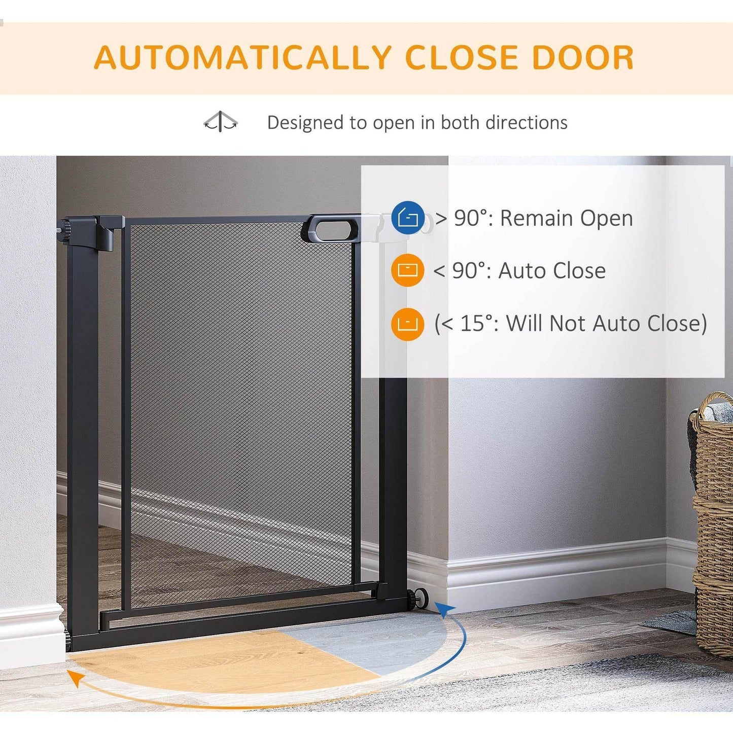 PawHut Auto Close Pet Gate - Black - ALL4U RETAILER LTD