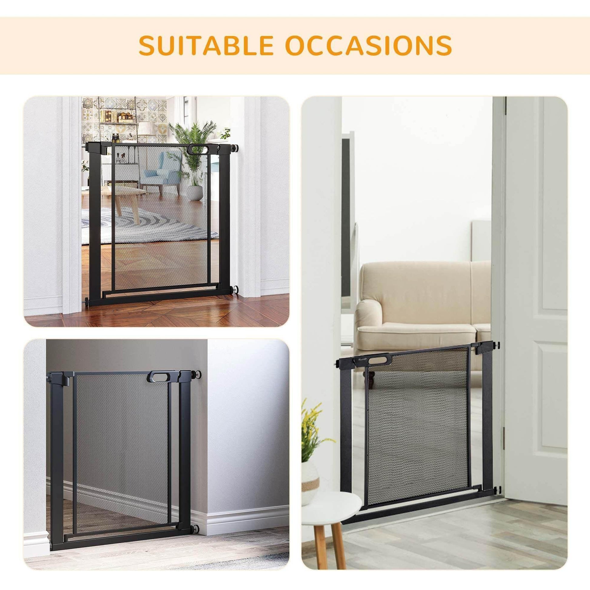 PawHut Auto Close Pet Gate - Black - ALL4U RETAILER LTD