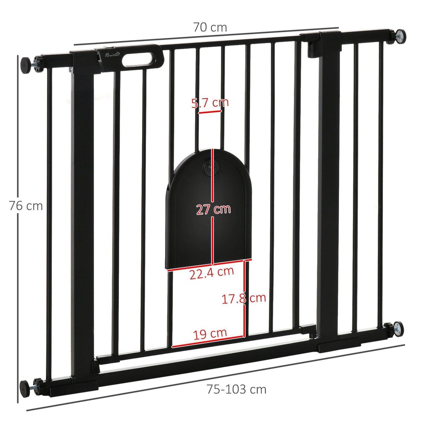 PawHut Extra Wide Pet Safety Gate with Door - Black - ALL4U RETAILER LTD