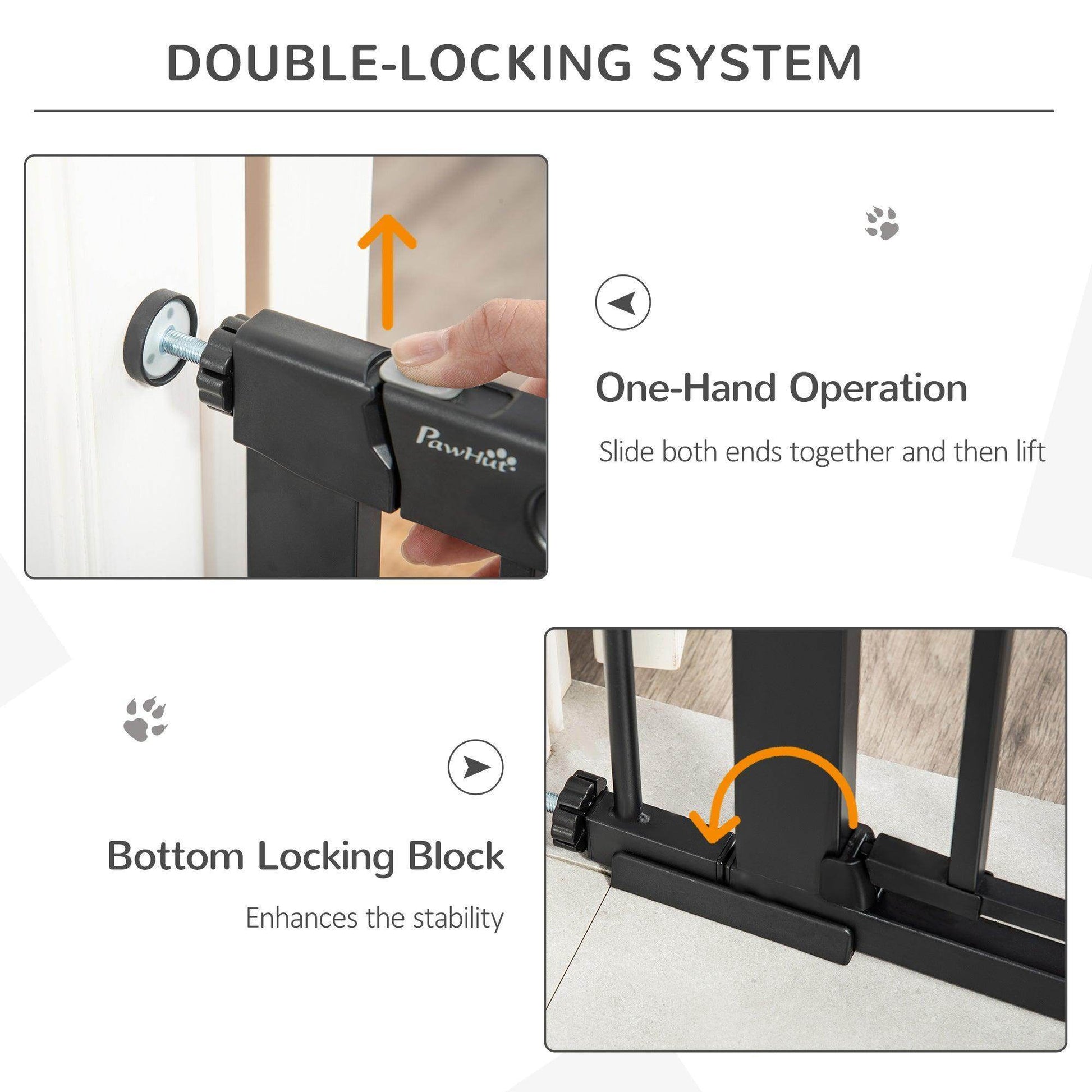 PawHut Extra Wide Pet Safety Gate with Door - Black - ALL4U RETAILER LTD