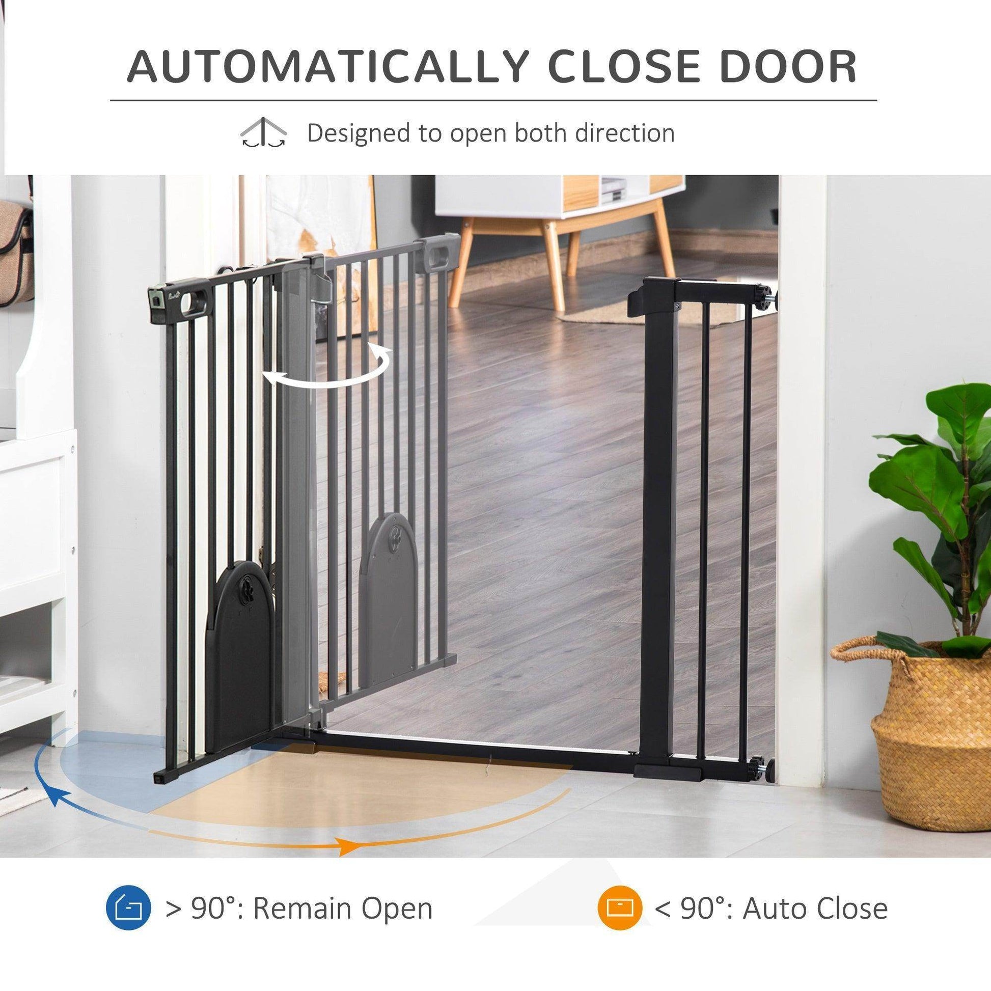 PawHut Extra Wide Pet Safety Gate with Door - Black - ALL4U RETAILER LTD