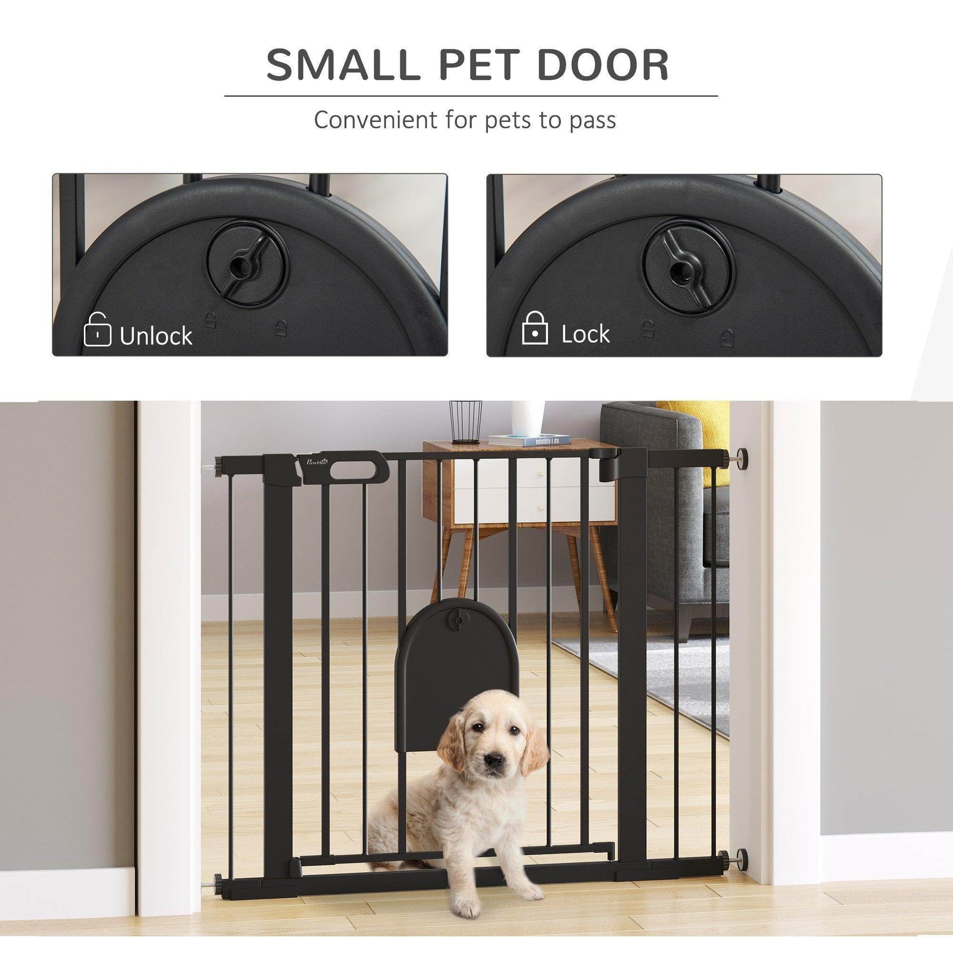 PawHut Extra Wide Pet Safety Gate with Door - Black - ALL4U RETAILER LTD