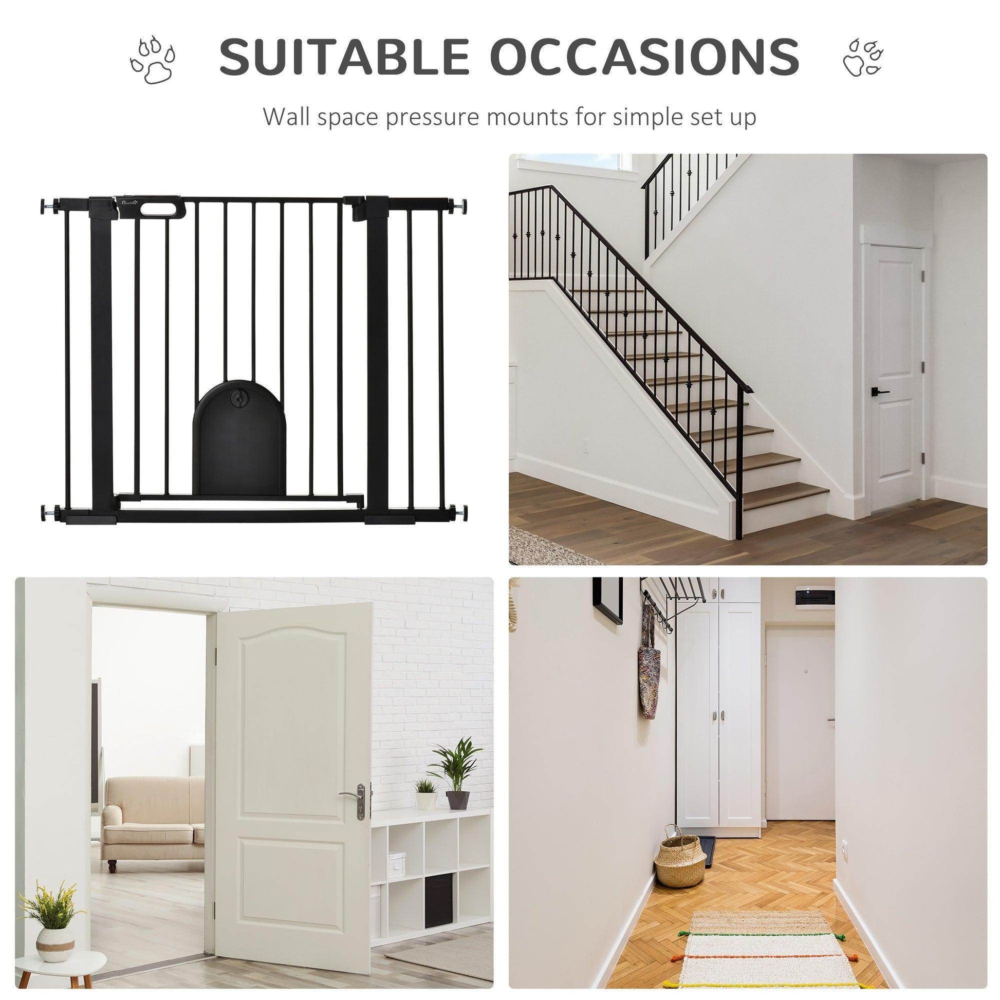 PawHut Extra Wide Pet Safety Gate with Door - Black - ALL4U RETAILER LTD