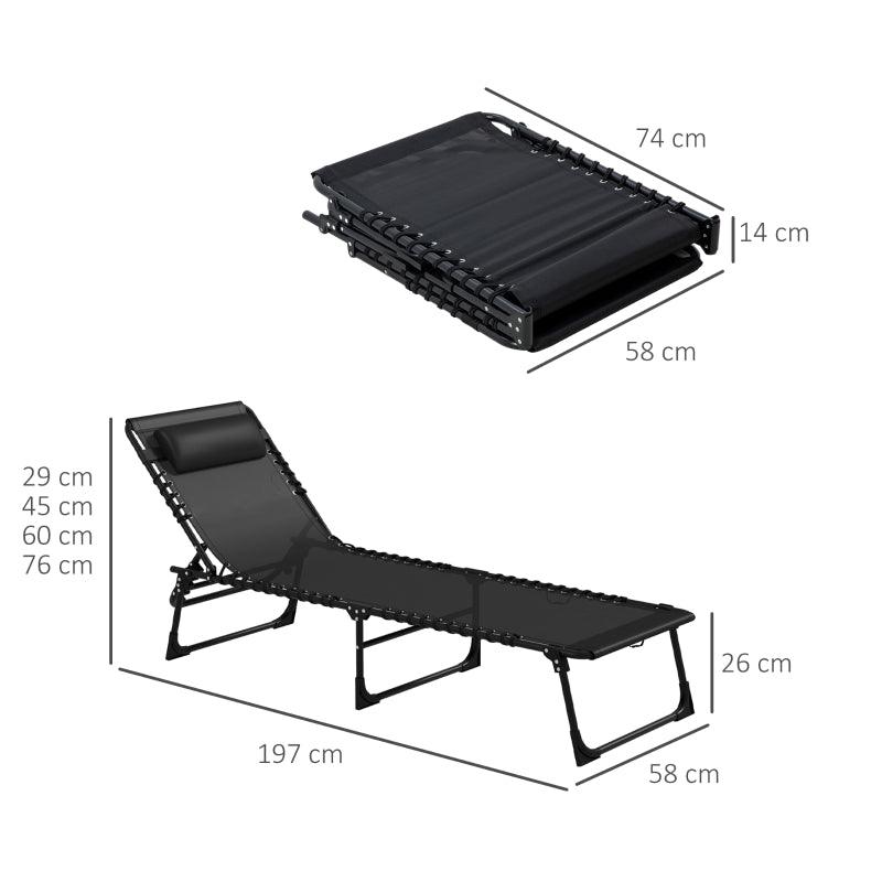 Outsunny 2 Pcs Folding Sun Lounger - Beach Chaise Chair Garden Cot Camping Recliner with 4 Position Adjustable - Black - ALL4U RETAILER LTD