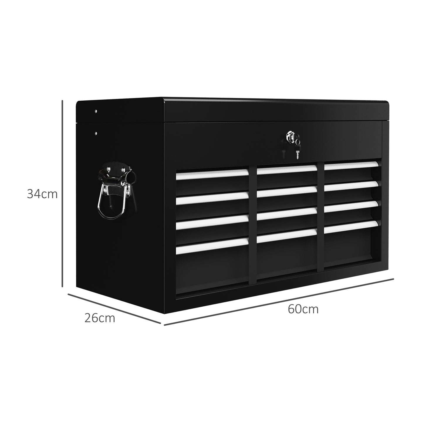 DURHAND Portable Lockable 6-Drawer Tool Chest with Top Case and Ball Bearing Runners - Durable Metal Toolbox in Black - ALL4U RETAILER LTD