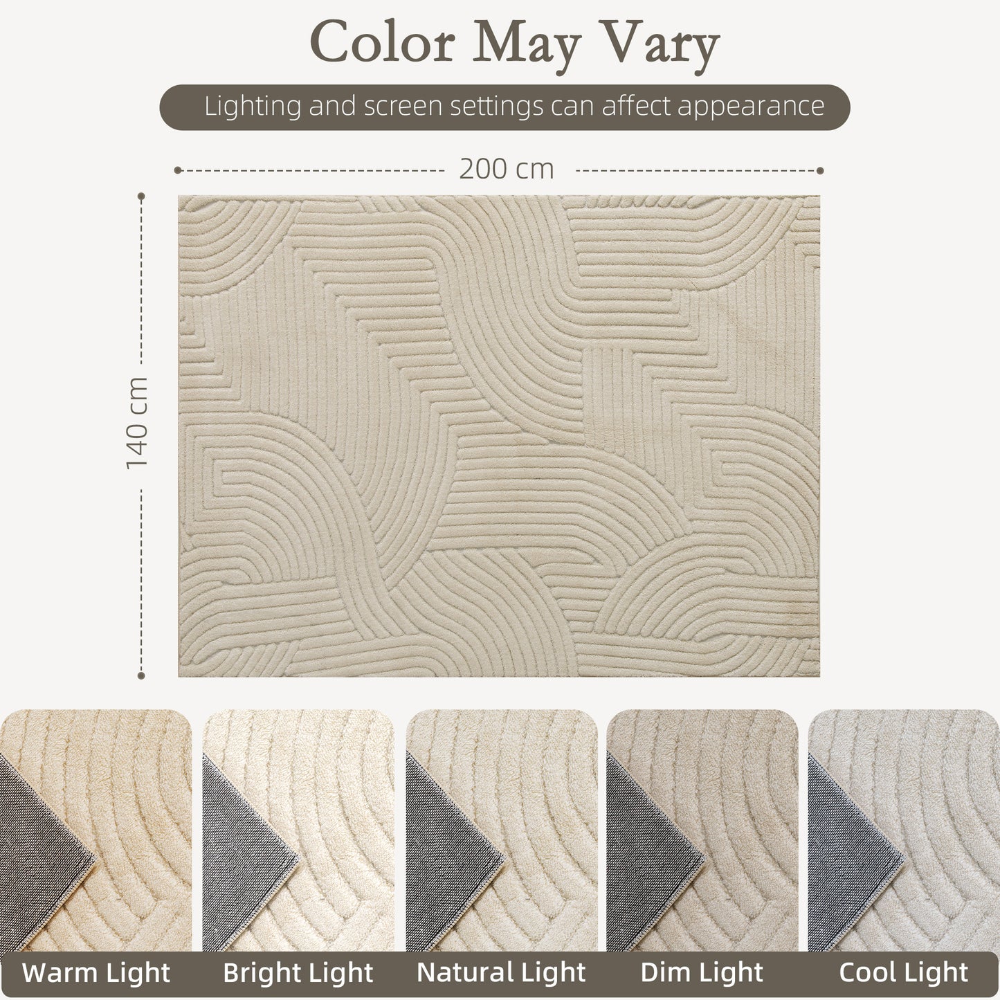 HOMCOM Modern Geometric Rug Thick Plush Non Slip 200 x 140 cm Cream Living Room Bedroom Office Jacquard
