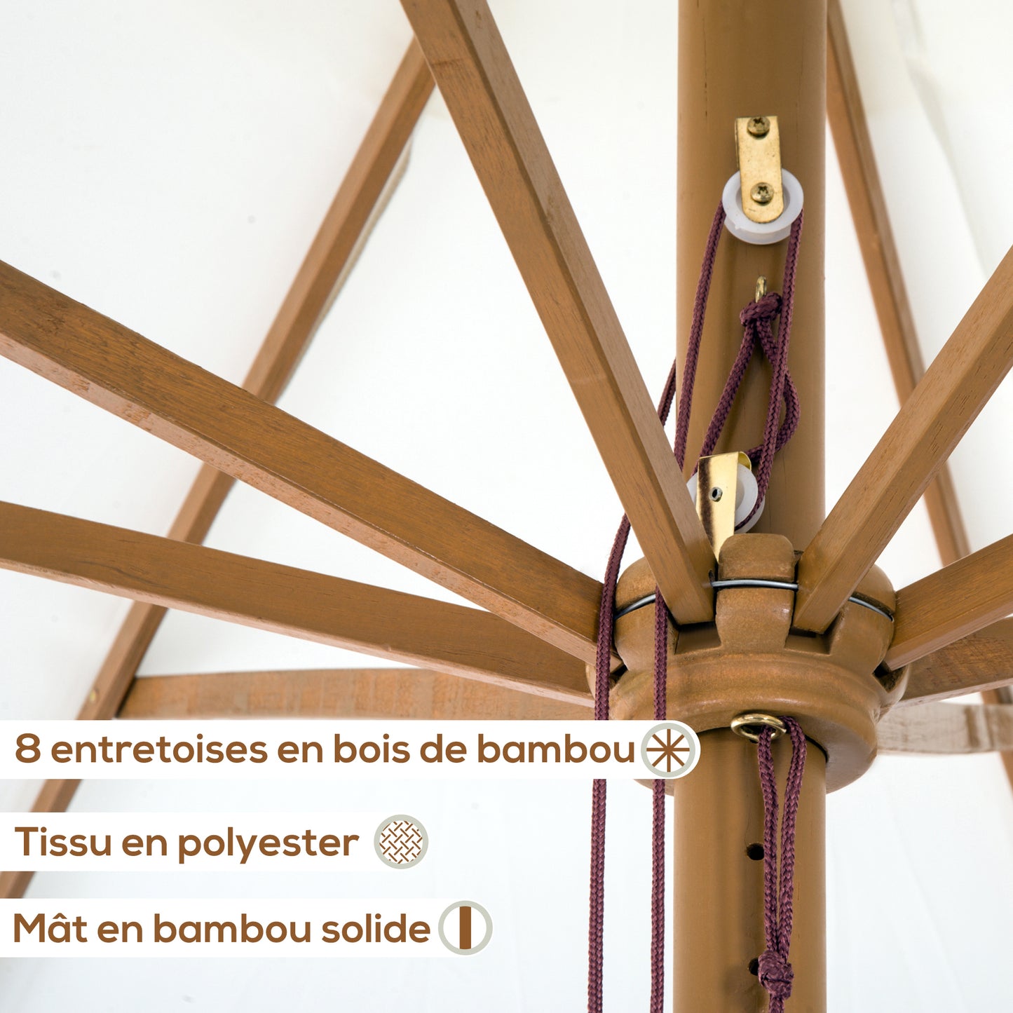 Outsunny 3.3m Elegant Wooden Parasol - Cream