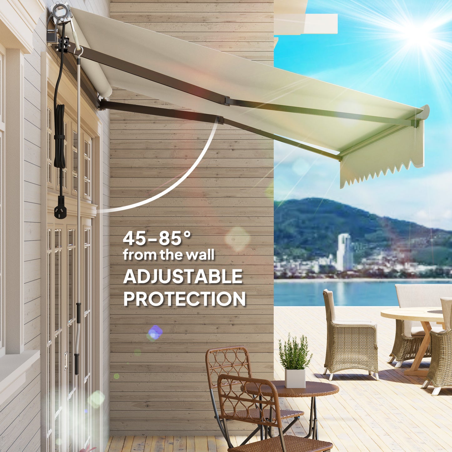 Outsunny 2.5m x 3m Electric and Manual Awning with Remote Beige for Sun Protection Above Doors and Windows