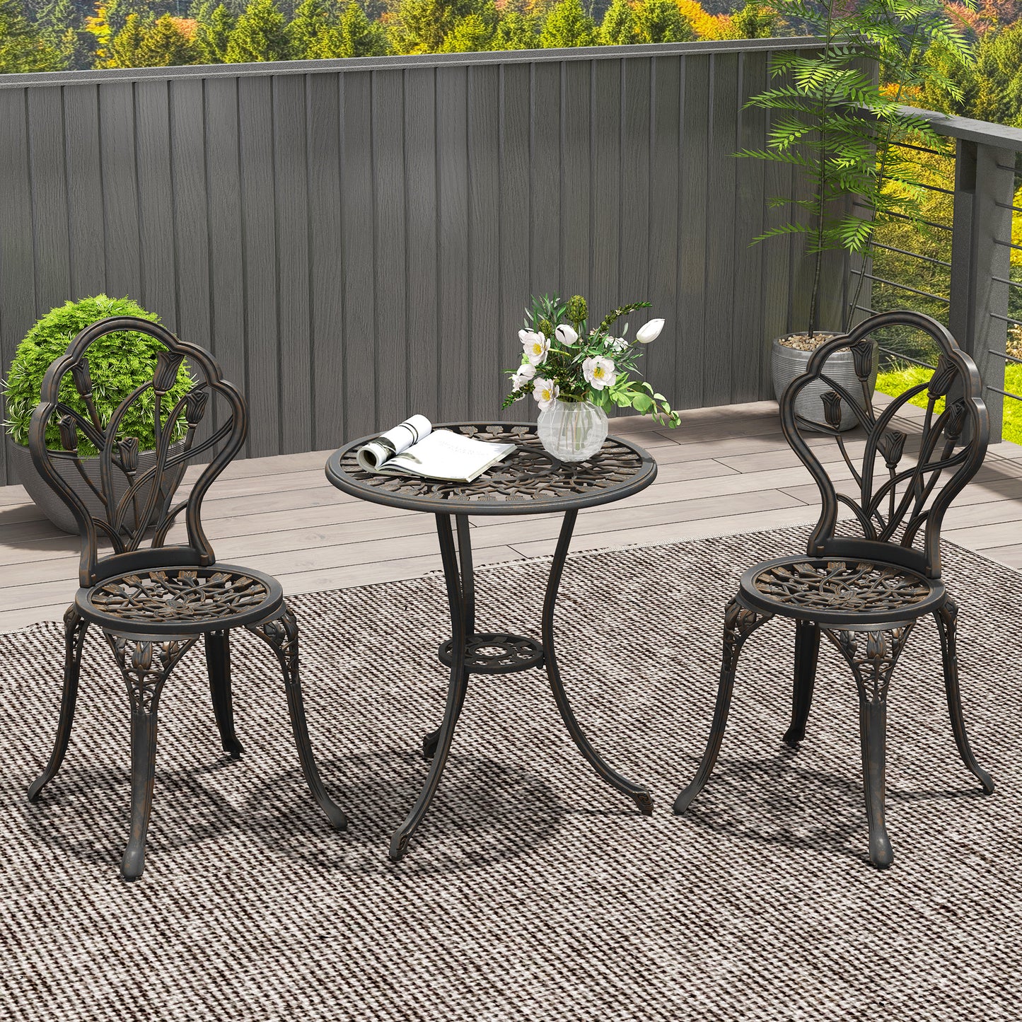 Outsunny 3 Piece Patio Bistro Set For 2 Outdoor Aluminum Garden Table And Chairs With Umbrella Hole Bronze Tone