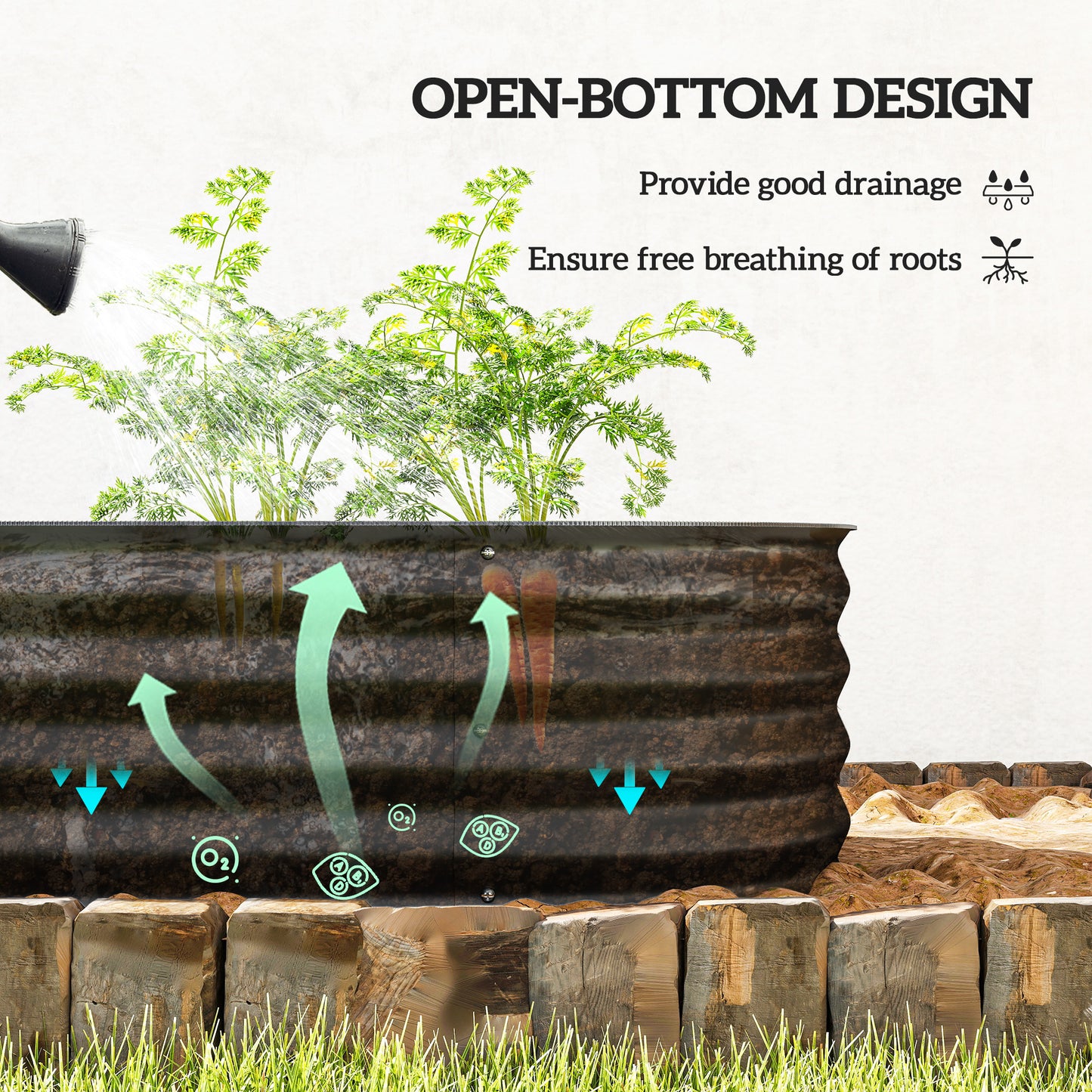 Outsunny Galvanised Raised Garden Bed Metal Planter Box With Safety Edging For Flowers Herbs And Succulents Black