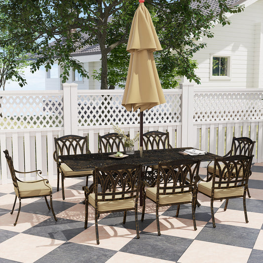 Outsunny Nine-Piece Cast Aluminium Garden Dining Set Bronze Tone With Floral And Grid Cut-Out Patterns