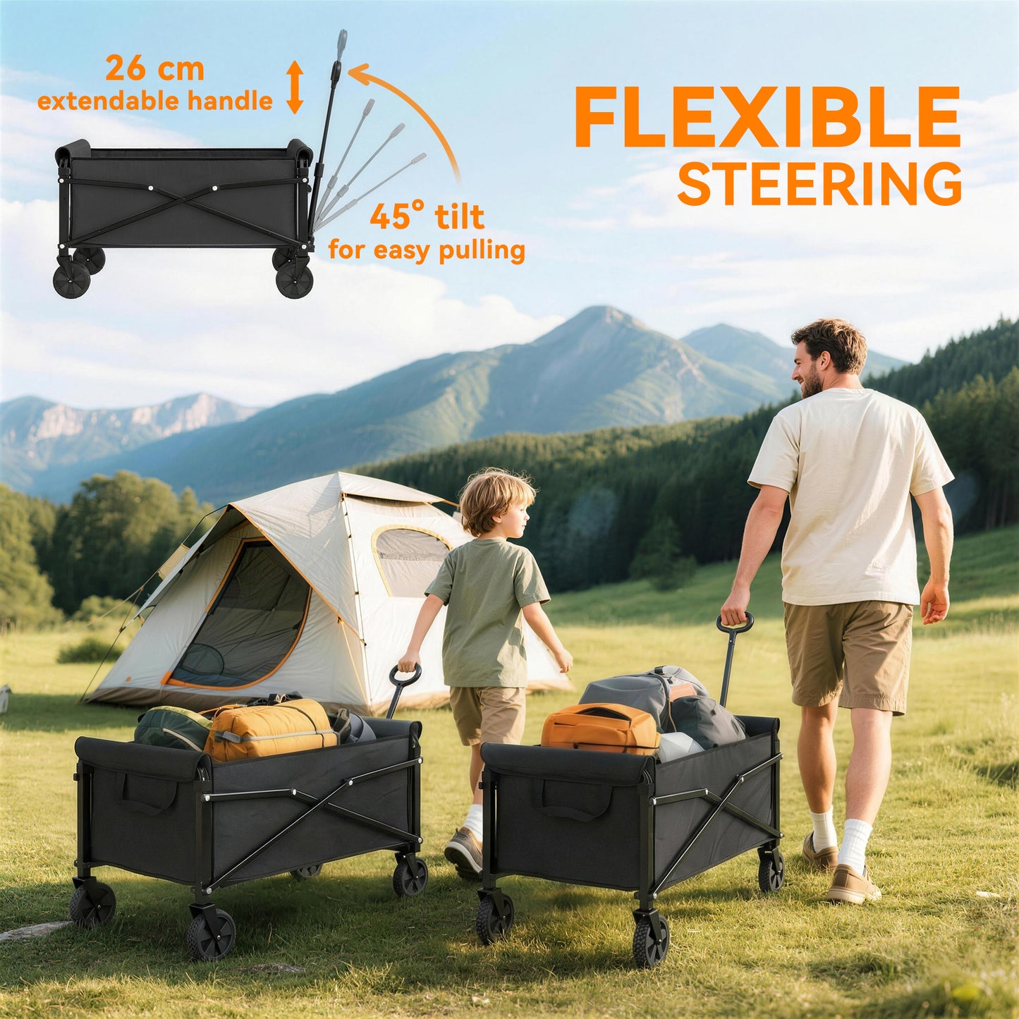 Outsunny 81L Festival Trolley On Wheels Compact Garden Folding Trolley Cart With Adjustable Handle Black
