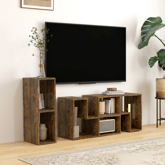 HOMCOM Three Block Modular TV Stand Rustic Brown With Two L Shaped And One Rectangular Block Six Shelves