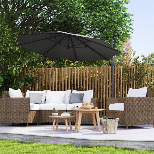 Outsunny 3x3m Overhanging Cantilever Parasol Black With Aluminium Frame 360 Degree Sideways Tilt And Multi Angle Canopy