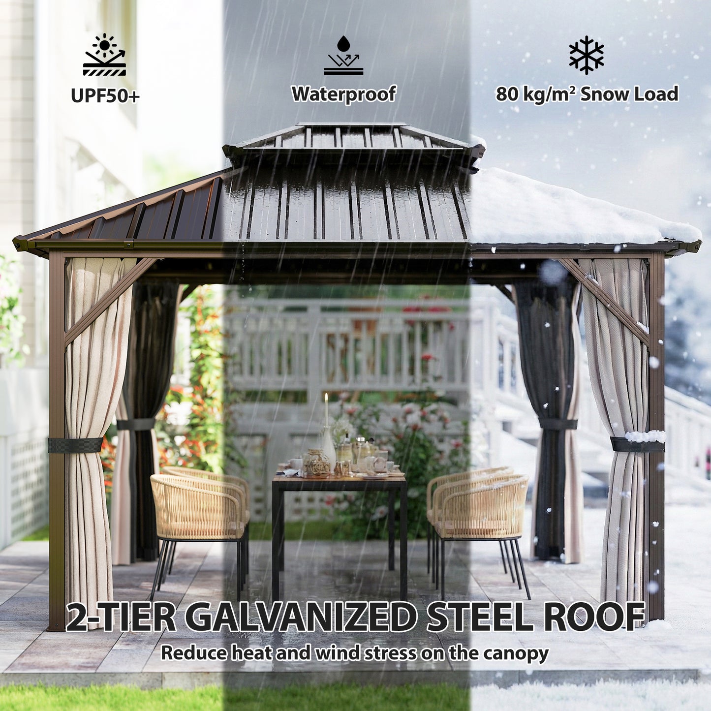 Outsunny 3x3 M Permanent Hardtop Gazebo With UPF50 Plus Double Galvanised Steel Roof Aluminium Garden Pavilion Brown