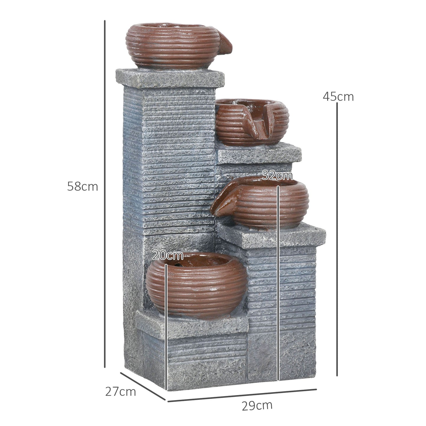 Outsunny Solar-Powered 4-Tier Cascading Water Fountain with LED Lights and Pump for Garden Décor - ALL4U RETAILER LTD