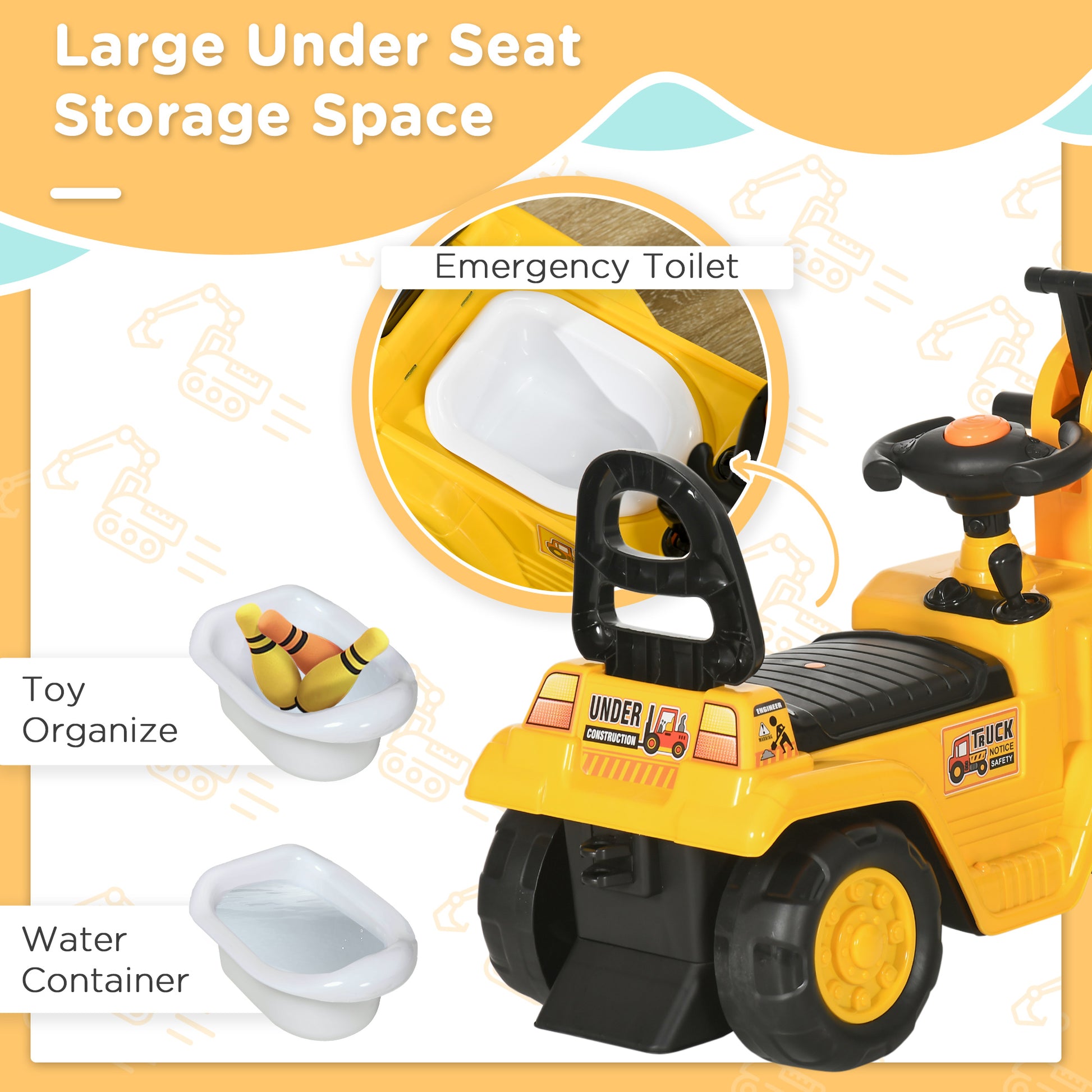 AIYAPLAY Kids 2-in-1 Ride-On Tractor with Pull Cart, Bucket, and Storage for Ages 1.5-4, Yellow - ALL4U RETAILER LTD