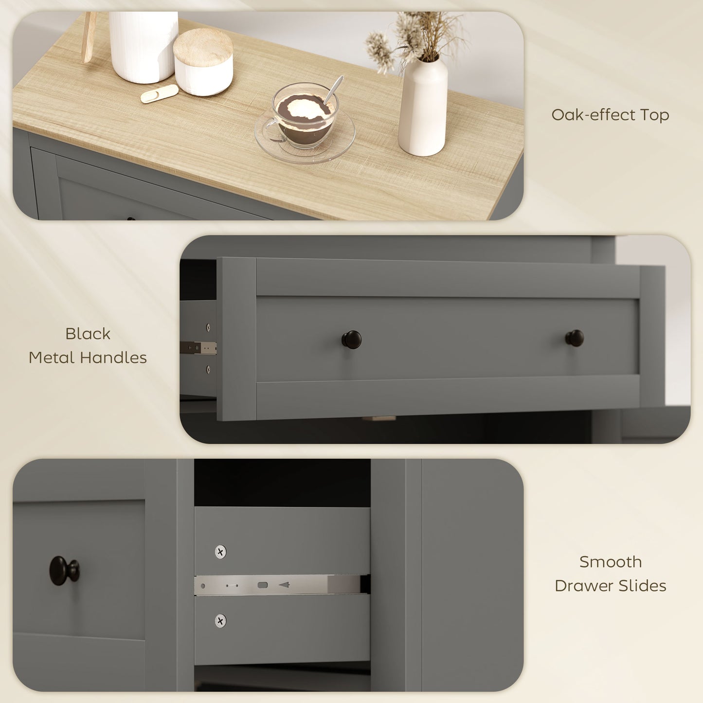 HOMCOM Sideboard Storage Cabinet With Adjustable Shelf Drawer And Double Doors Grey For Living Room Dining Room Hallway