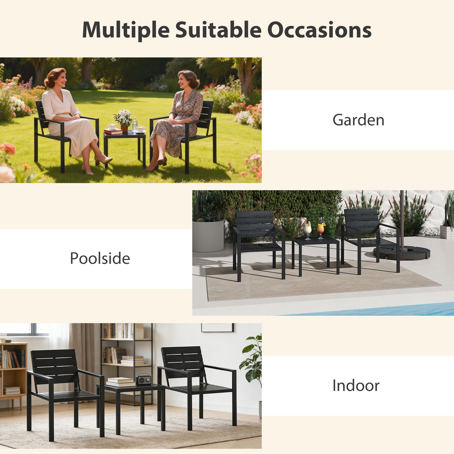Outsunny 3 Pieces Garden Bistro Set For 2 Outdoor Table And Chairs With Metal Frame Weather Resistant HDPE