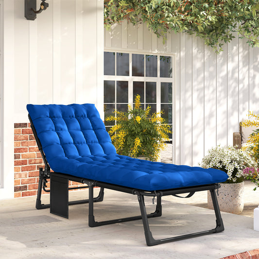 Outsunny Folding Sun Lounger For Garden With Cushions Five Position Recliner Blue