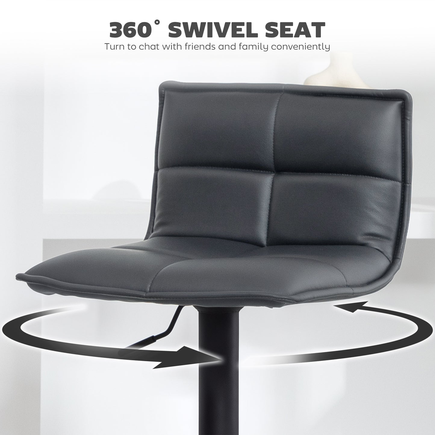 HOMCOM Set of Two Modern Faux Leather Bar Stools with Gas Lift and 360 Degree Swivel Dark Grey