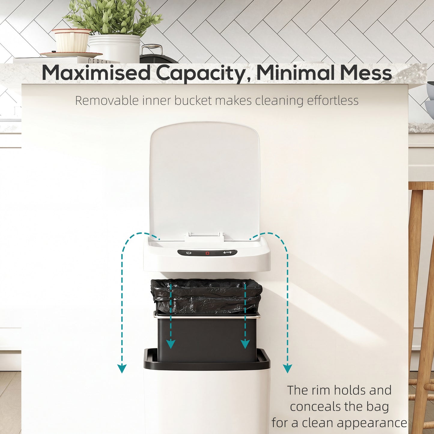 HOMCOM 12L Sensor Bin Automatic Touchless Motion Sensor Kitchen Bin Fingerprint Resistant Stainless Steel White