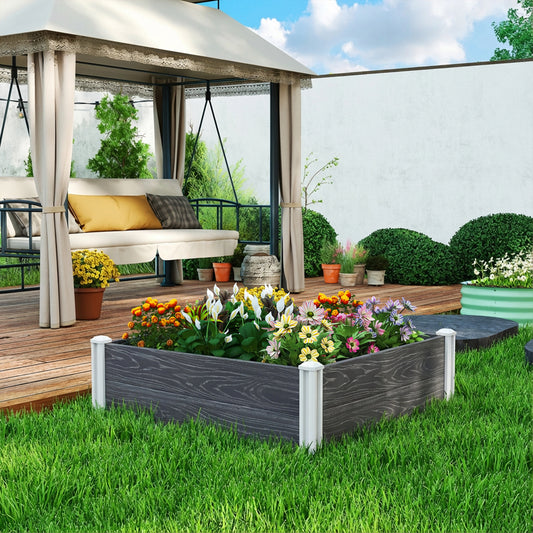 Outsunny Vinyl Raised Garden Bed Kit 3 x 3 x 1ft Modular Elevated Box With Slotting Legs Open Bottom Dark Grey