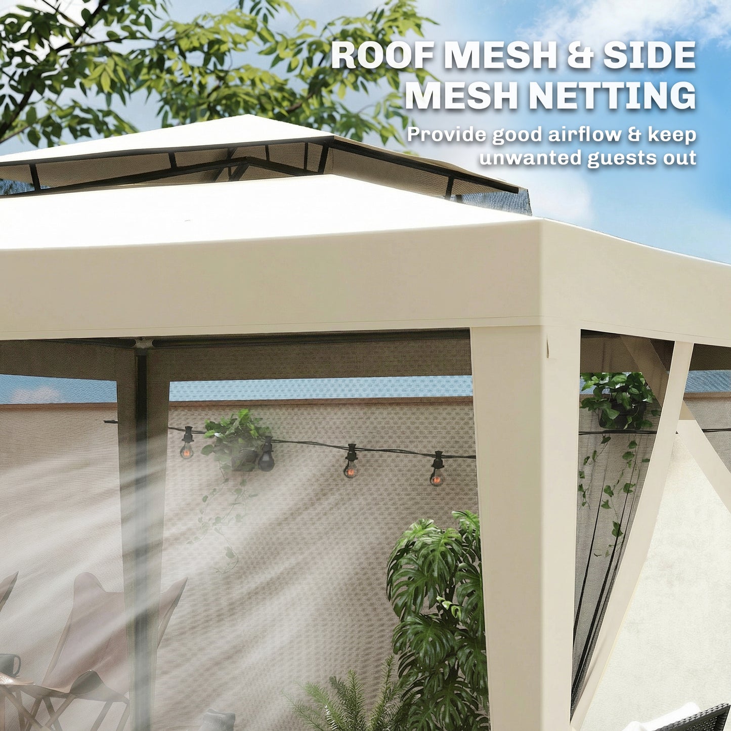 Outsunny 3 X 3 M Gazebo With Netting Party Tent And Double Tier Roof Beige Outdoor Event Shelter