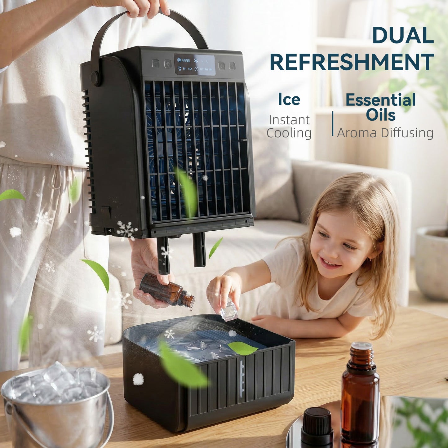 HOMCOM Portable Air Conditioner 4 In 1 Mini Air Cooler With 4 Wind Speeds 2 Cool Mist RGB LED Light Black