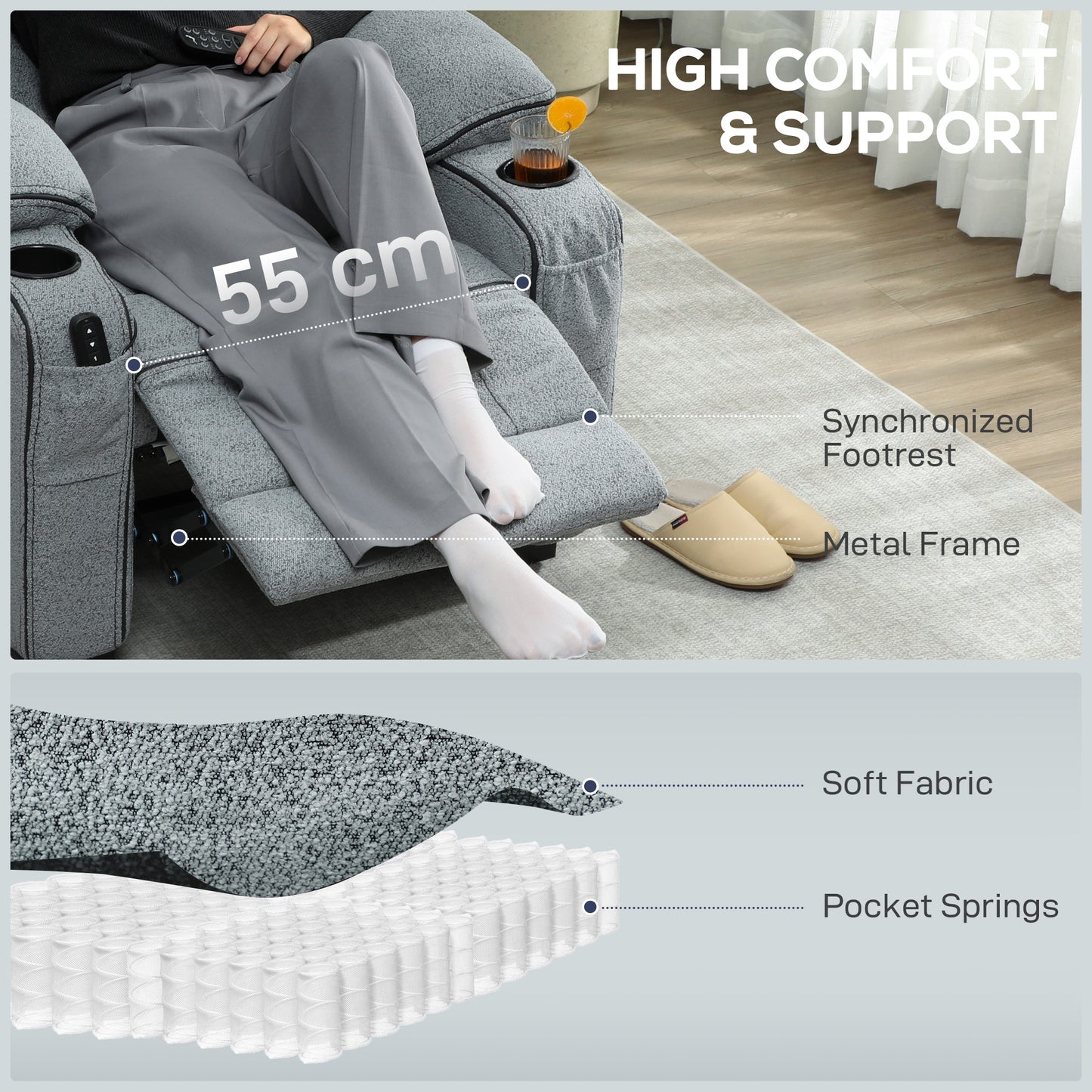 HOMCOM Electric Massage Recliner Armchair With Heat And Vibration Quiet Motor Memory Function Velvet Chair With USB
