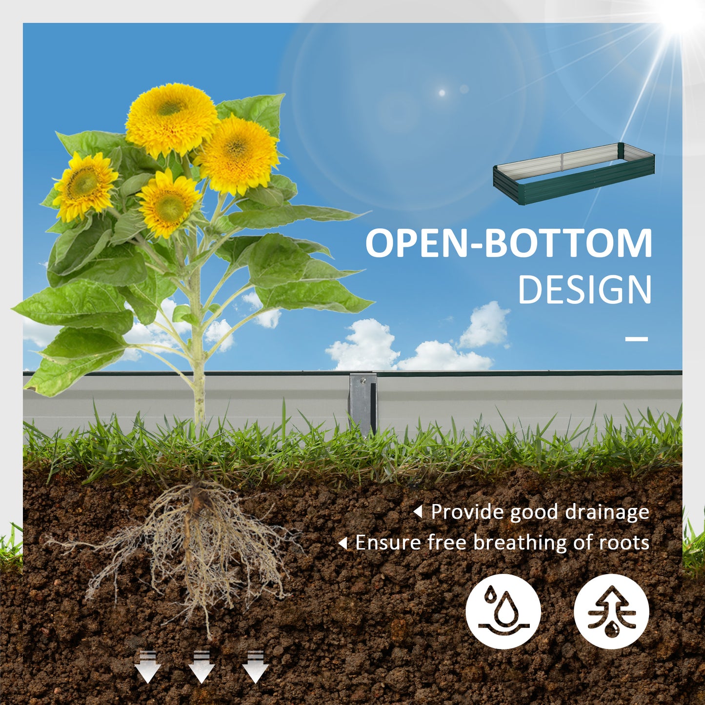 Outsunny Galvanized Steel Raised Garden Bed Planter Box for Outdoor Planting - 241x90.5x30cm - ALL4U RETAILER LTD