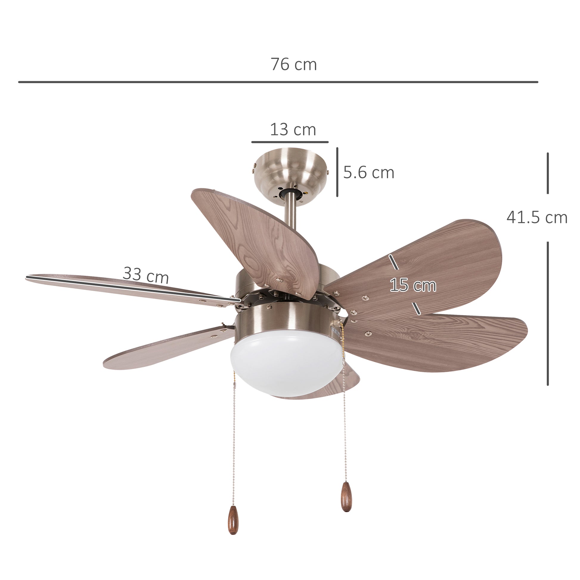 HOMCOM Walnut Brown Flush Mount Ceiling Fan with LED Light and Reversible Blades - ALL4U RETAILER LTD