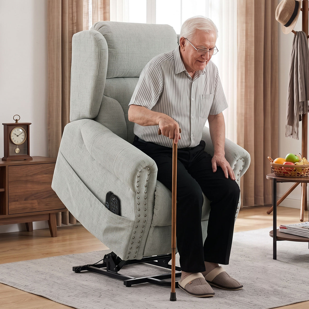 HOMCOM Chenille Power Lift Recliner Chair With Massage And Heat Light Grey