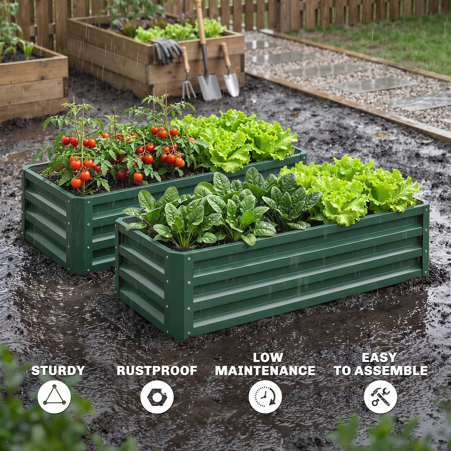 Outsunny Set Of Two 110 x 65cm Steel Planter Boxes Green Raised Garden Planters