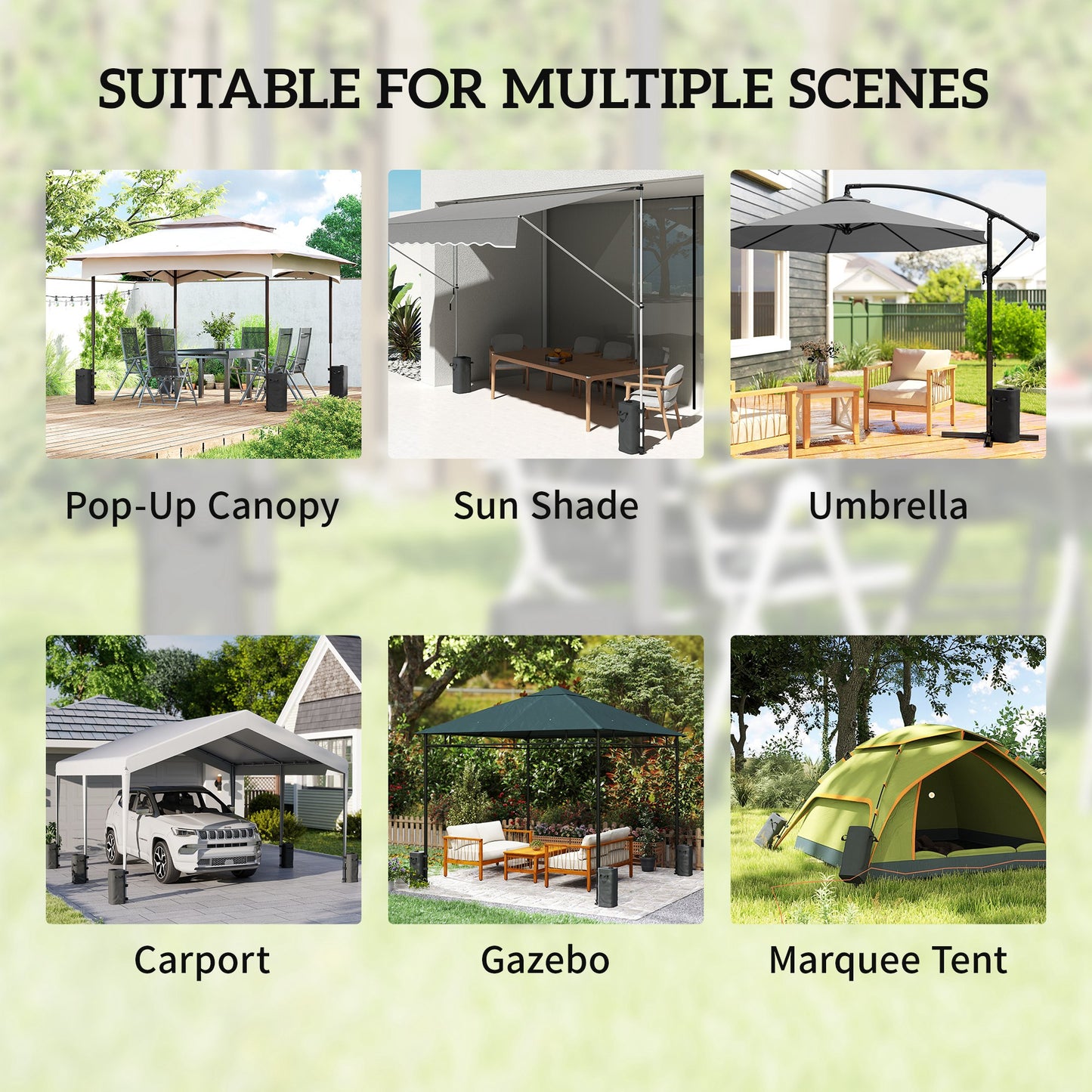 Outsunny 4 Pack Heavy Duty Gazebo Weight Bags 500D Sand Weights with Carry Handles for Garden Marquee Parasol Black
