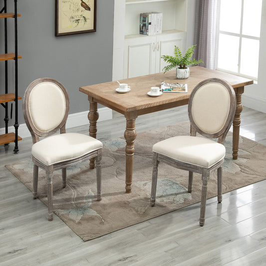 HOMCOM Elegant French-Style Dining Chairs Set of 2 with Padded Seats and Curved Back, Cream White - ALL4U RETAILER LTD