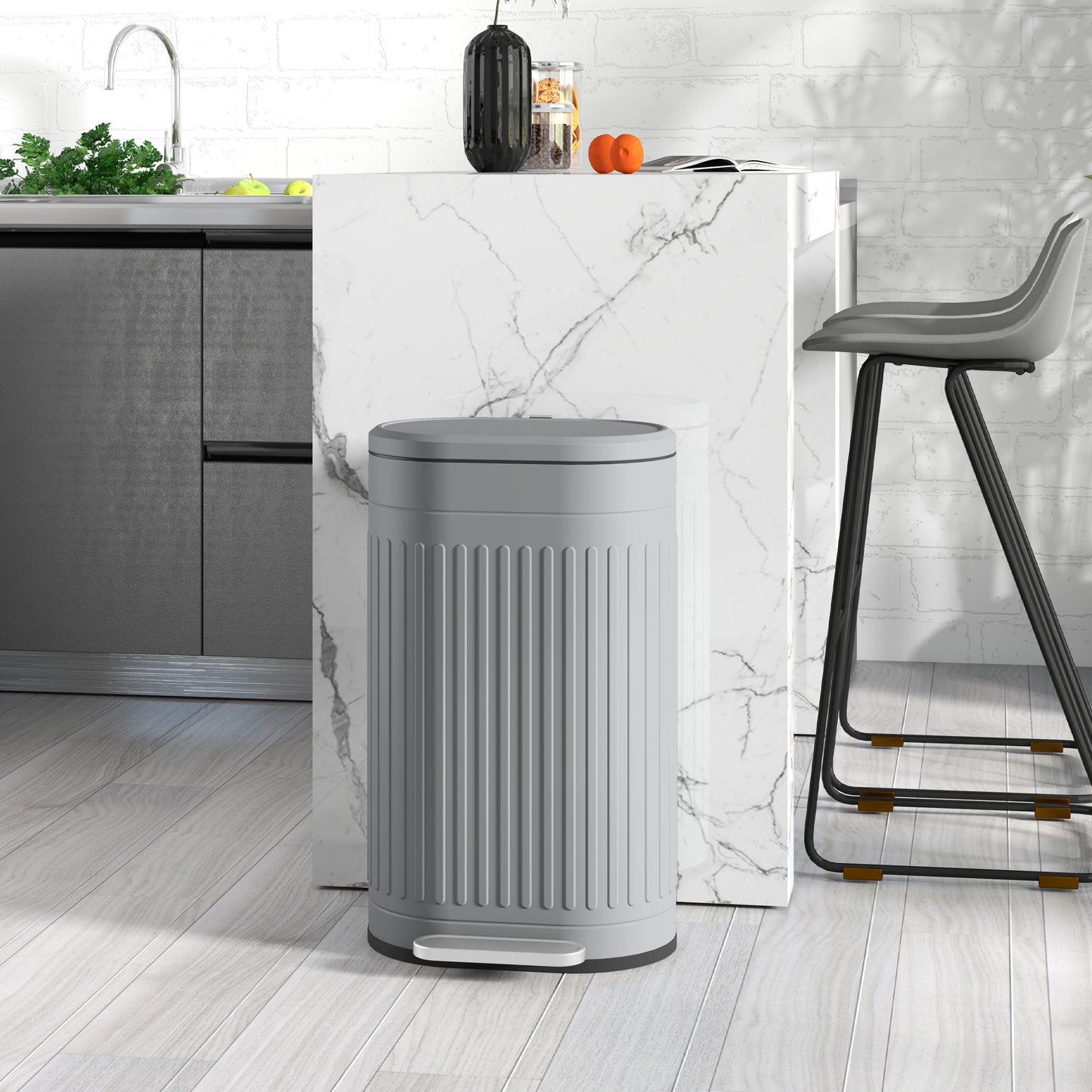 30L Grey Pedal Bin with Fingerprint-Proof Finish, Soft-Close Lid, and Removable Inner Bucket