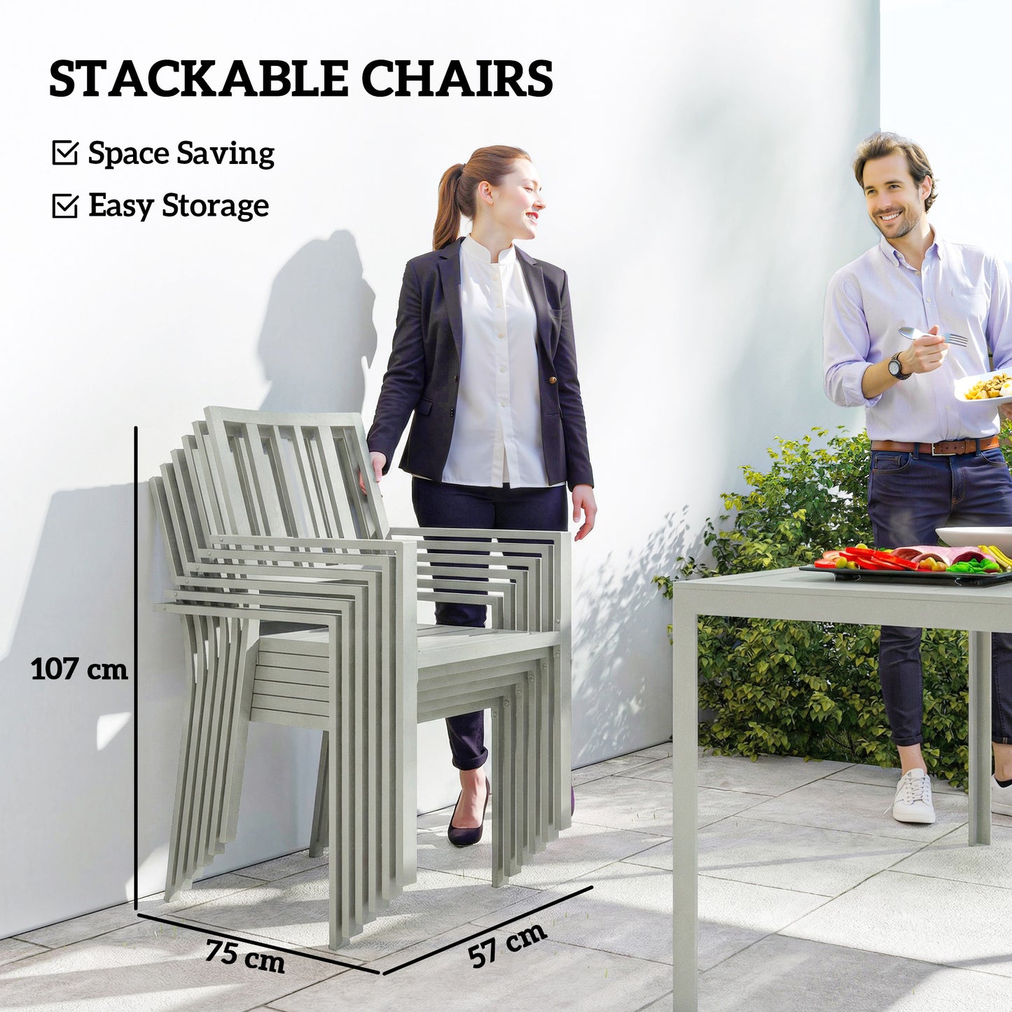 Outsunny 7 Piece Outdoor Dining Table And Chairs Set With 6 Stackable Chairs Umbrella Hole Light Grey