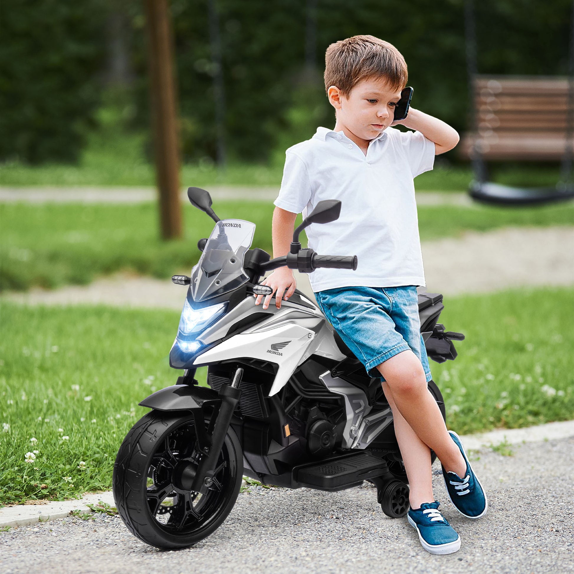 HOMCOM Honda Licensed 12V Kids Electric Motorbike with Music and Headlights - White - ALL4U RETAILER LTD