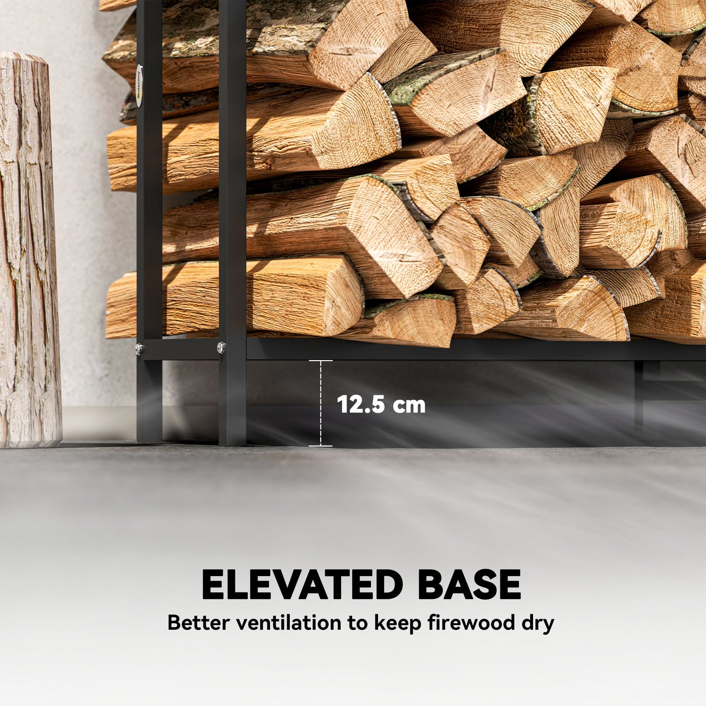 Outsunny 6.5 Ft Steel Firewood Log Rack 300 Kg Capacity Heavy Duty Indoor Outdoor Wood Storage Shelf Black