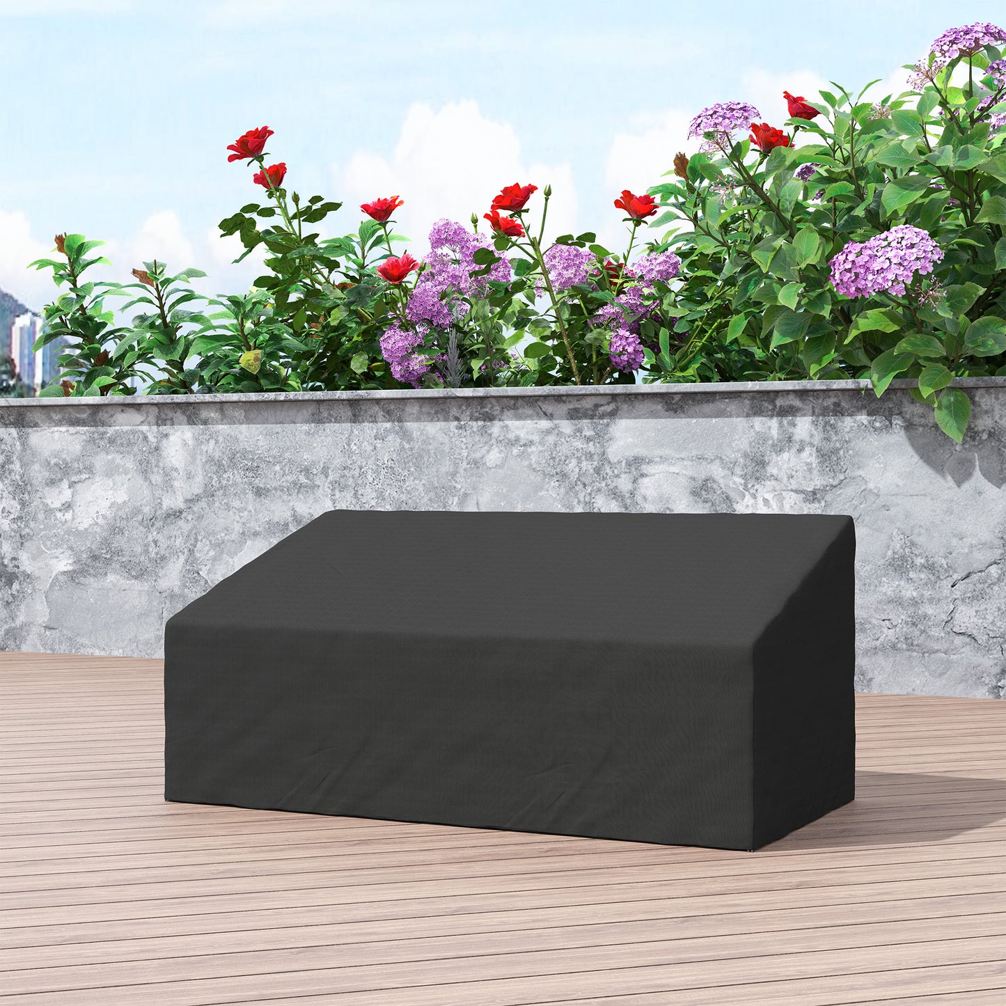 Outsunny 600D Oxford Cloth Waterproof Furniture Cover for 3 Seater Sofa Patio Outdoor Black 218 x 111 x 63 to 101 cm